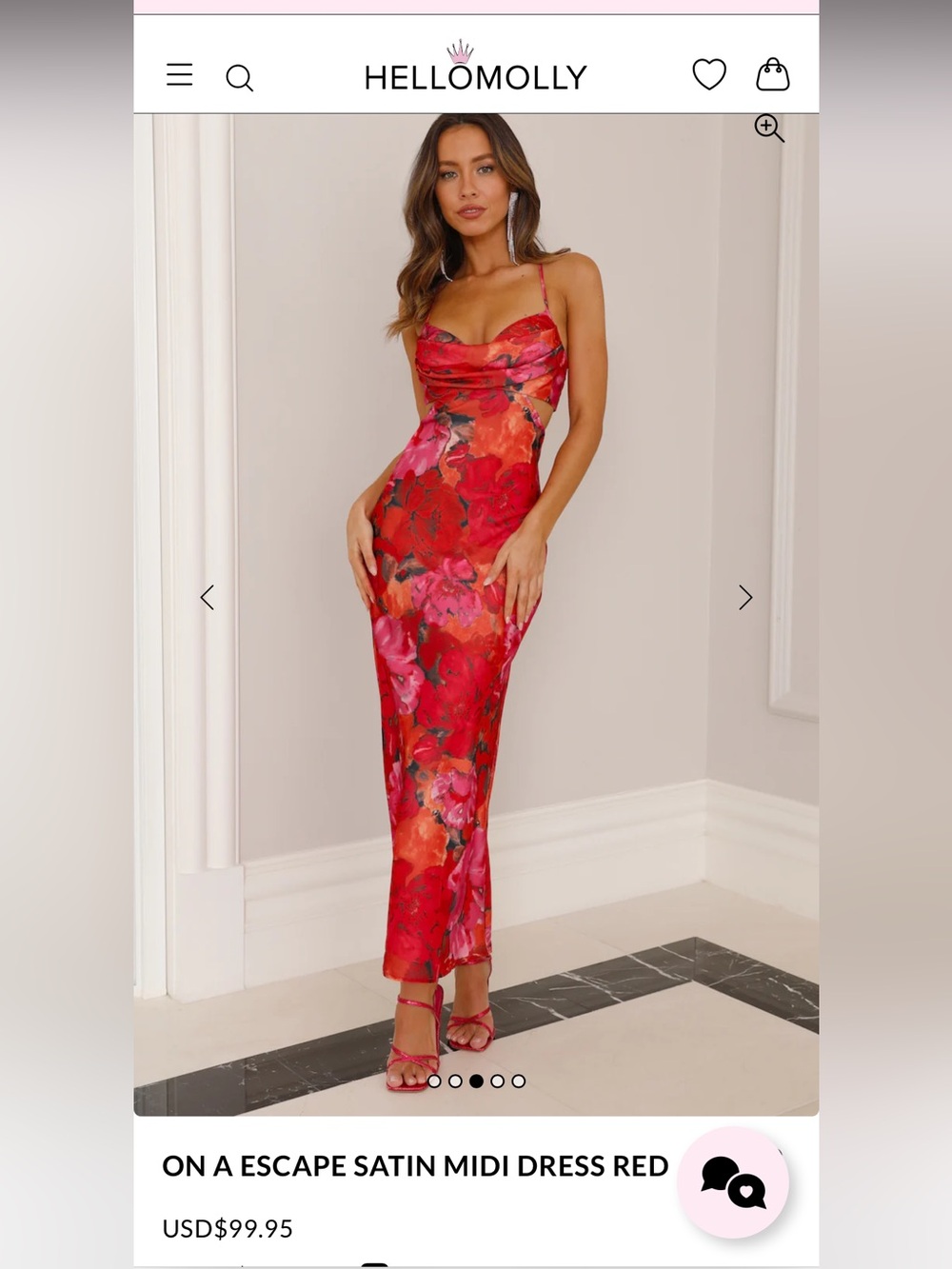 Hello Molly On A Escape Satin Midi Dress Red (size 4/small)